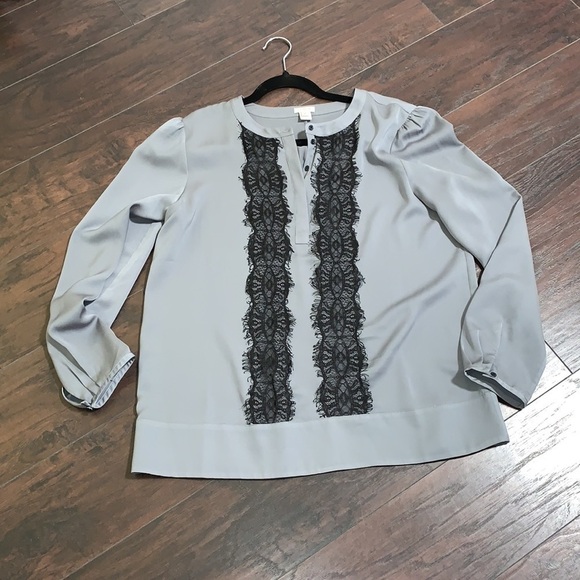 J. Crew Gray Blouse with Black Lace, sz Medium - Picture 7 of 16